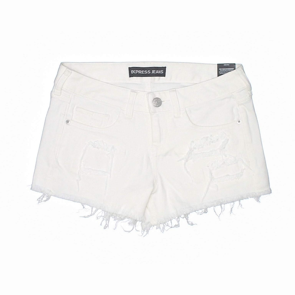 Express Low Rise Raw Cut Ripped Denim Shorts